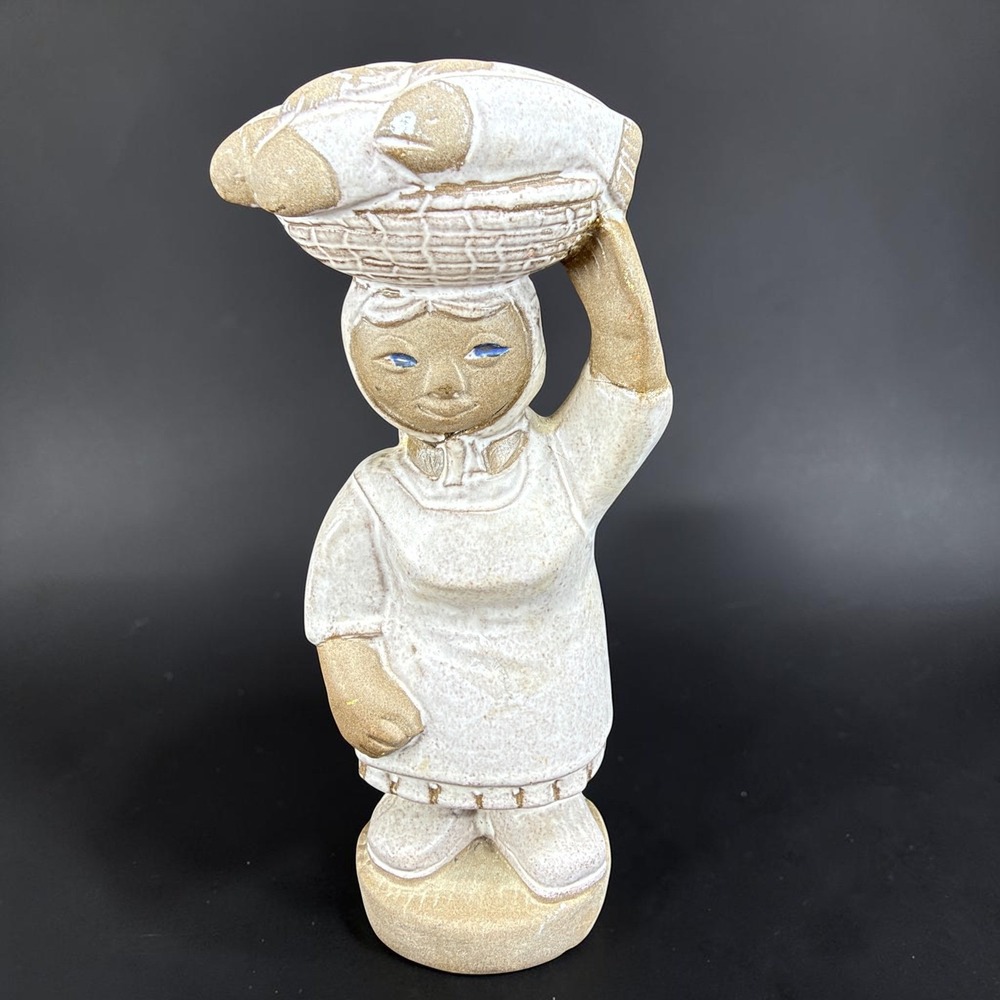 Dorothy Clough Upsala Ekeby Sweden 1968 Ceramic Figurine Woman with Basket AS IS